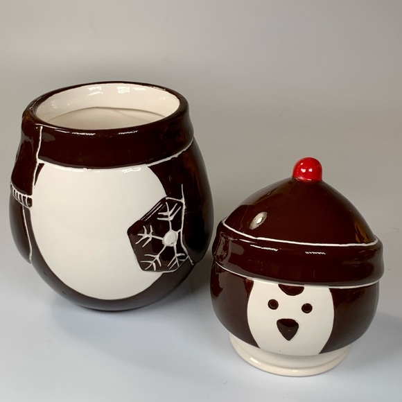 Rustic Christmas Penguin Cookie Jar Snowflake Ceramic  MSRF Inc Design Studios - Picture 7 of 7